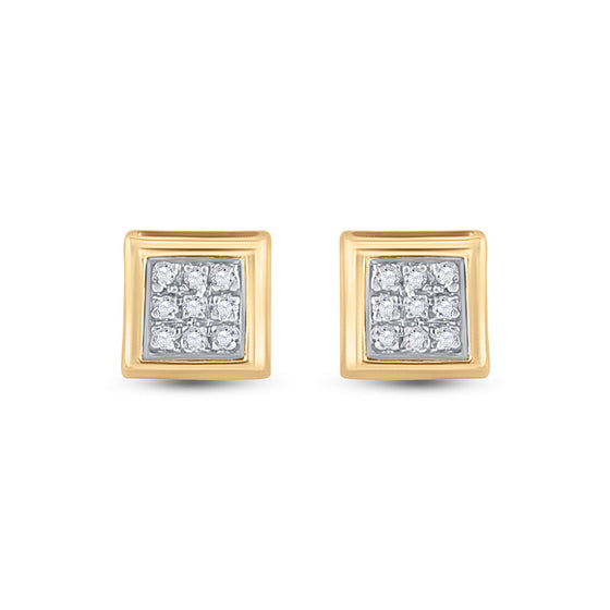10k Yellow Gold Womens Round Diamond Square Earrings 1/20 Cttw