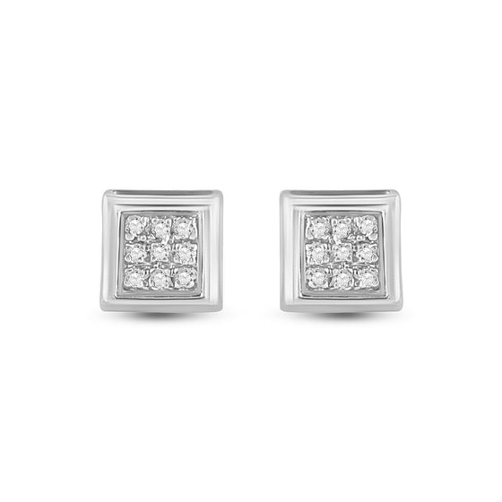 10k White Gold Womens Round Diamond Square Earrings 1/20 Cttw