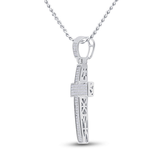 10k White Gold Mens Round Diamond Cross Charm Pendant 1/2 Cttw