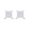 Sterling Silver Womens Round Diamond Kite Square Earrings 1/8 Cttw