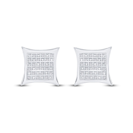 Sterling Silver Womens Round Diamond Kite Square Earrings 1/8 Cttw