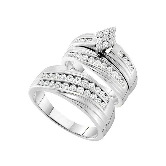 14k White Gold His Hers Round Diamond Cluster Matching Wedding Set 1-1/5 Cttw