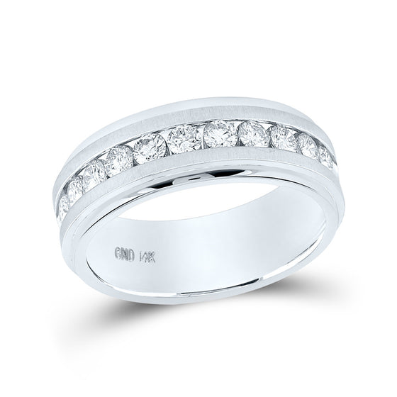 14k White Gold Mens Machine Set Round Diamond Wedding Band Ring 1 Cttw