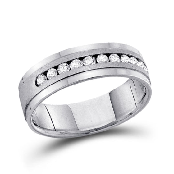 14k White Gold Mens Machine Set Round Diamond Wedding Channel Band Ring 1/2 Cttw