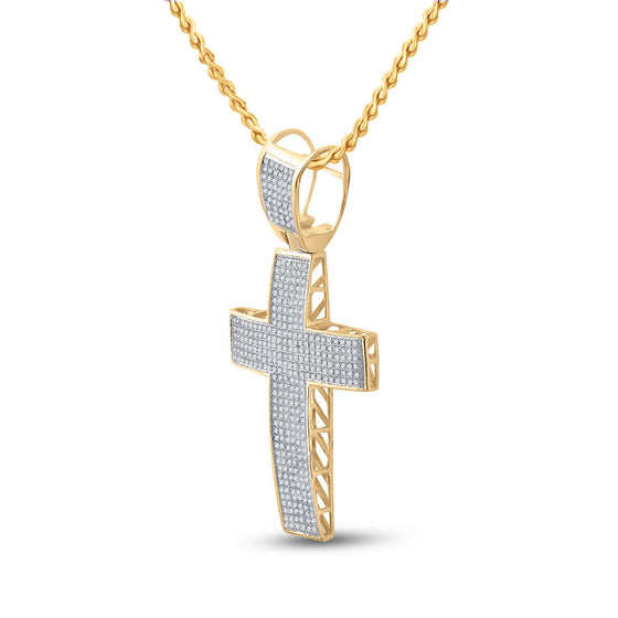 10k Yellow Gold Mens Round Diamond Cross Charm Pendant 1 Cttw