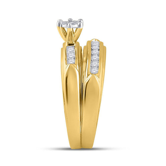 14k Yellow Gold His Hers Round Diamond Solitaire Matching Wedding Set 1/2 Cttw