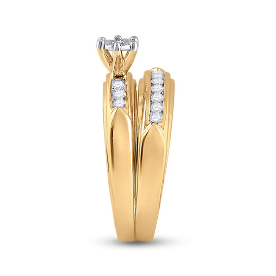 14k Yellow Gold His Hers Round Diamond Solitaire Matching Wedding Set 1/2 Cttw