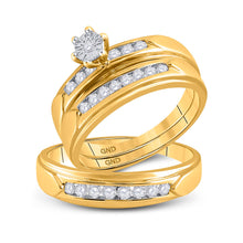  14k Yellow Gold His Hers Round Diamond Solitaire Matching Wedding Set 1/2 Cttw