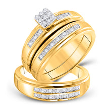  14k Yellow Gold His Hers Round Diamond Cluster Matching Wedding Set 1/2 Cttw