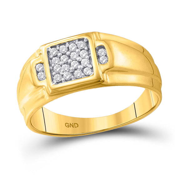 10k Yellow Gold Mens Round Diamond Square Cluster Ring 1/4 Cttw
