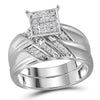 10k White Gold His Hers Round Diamond Square Matching Wedding Set 1/3 Cttw