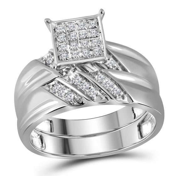 10k White Gold His Hers Round Diamond Square Matching Wedding Set 1/3 Cttw