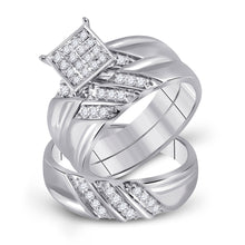  10k White Gold His Hers Round Diamond Square Matching Wedding Set 1/3 Cttw