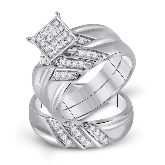 10k White Gold His Hers Round Diamond Square Matching Wedding Set 1/3 Cttw