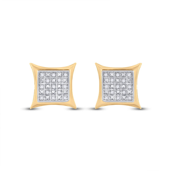 Yellow-tone Sterling Silver Round Diamond Kite Square Earrings 1/10 Cttw