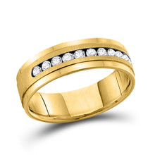 14k Yellow Gold Mens Round Channel-set Diamond Single Row Wedding Band Ring 1/2 Cttw