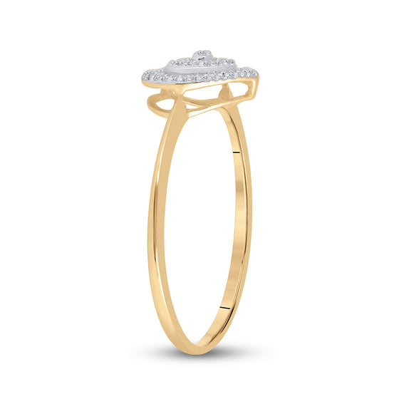 10k Yellow Gold Womens Round Diamond Slender Heart Cluster Ring 1/20 Cttw