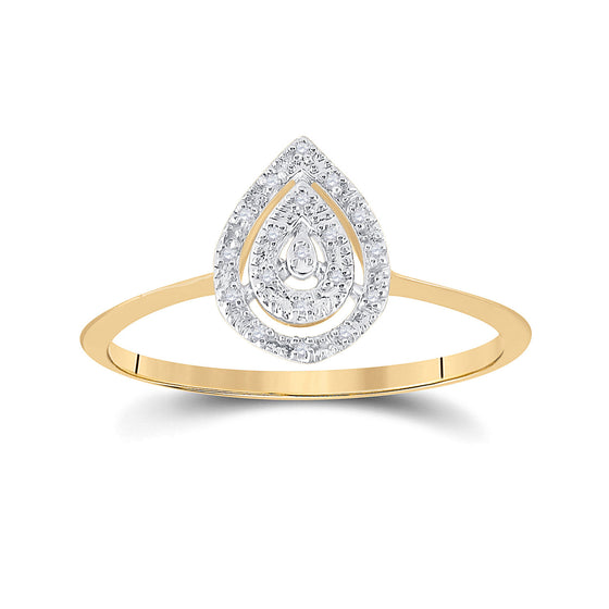 10k Yellow Gold Womens Round Diamond Teardrop Ring 1/20 Cttw