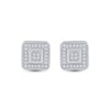 10k White Gold Womens Round Diamond Square Earrings 1/6 Cttw