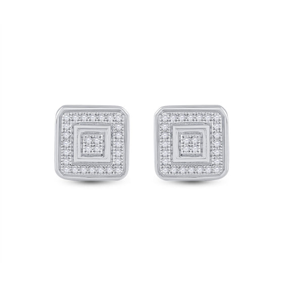 10k White Gold Womens Round Diamond Square Earrings 1/6 Cttw