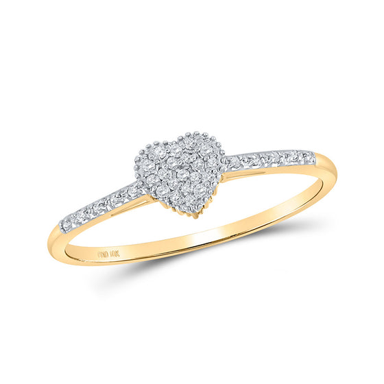 10k Yellow Gold Womens Round Diamond Slender Heart Ring 1/20 Cttw