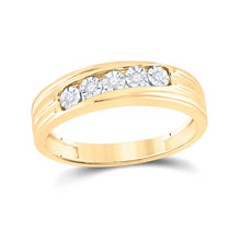  10k Yellow Gold Mens Round Diamond 5-Stone Band Ring 1/10 Cttw