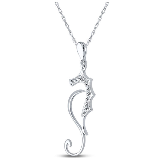 10k White Gold Womens Round Diamond Sea Horse Animal Pendant 1/20 Cttw