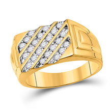  10k Yellow Gold Mens Round Channel-set Diamond Diagonal Stripe Band Ring 1/2 Cttw