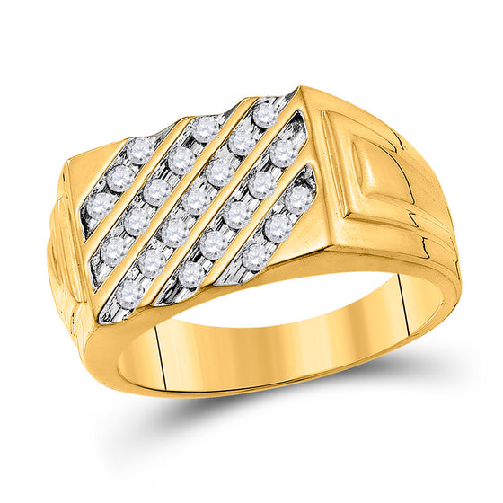 10k Yellow Gold Mens Round Channel-set Diamond Diagonal Stripe Band Ring 1/2 Cttw