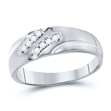  10k White Gold Mens Round Diamond Wedding Band Ring 1/8 Cttw
