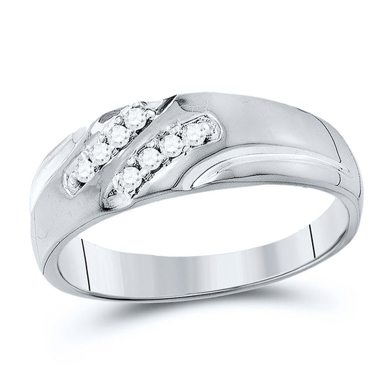 10k White Gold Mens Round Diamond Wedding Band Ring 1/8 Cttw