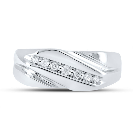 10k White Gold Mens Round Diamond Wedding Band Ring 1/8 Cttw