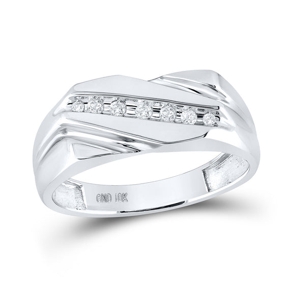 10k White Gold Mens Round Diamond Wedding Band Ring 1/8 Cttw