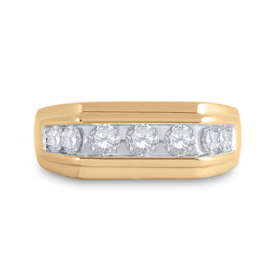 10k Yellow Gold Mens Round Diamond Flat Top Band Ring 1 Cttw