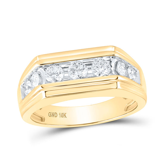 10k Yellow Gold Mens Round Diamond Flat Top Band Ring 1 Cttw