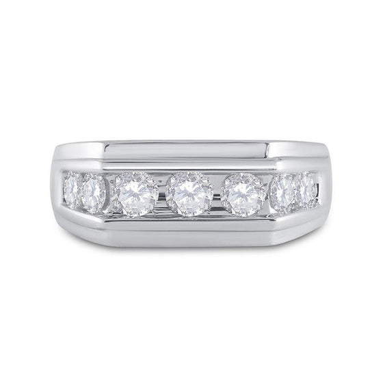 10k White Gold Mens Round Diamond Flat Top Band Ring 1 Cttw