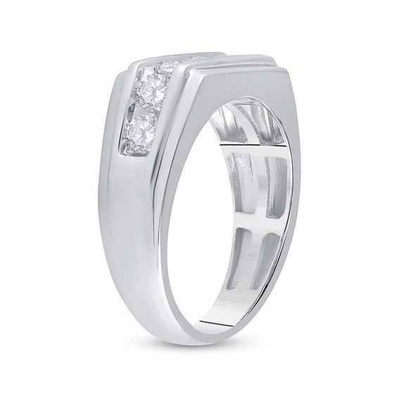 10k White Gold Mens Round Diamond Flat Top Band Ring 1 Cttw