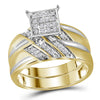 10k Yellow Gold His Hers Round Diamond Square Matching Wedding Set 1/3 Cttw