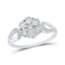  Sterling Silver Womens Round Diamond Flower Cluster Ring 1/10 Cttw
