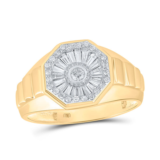 14k Yellow Gold Mens Baguette Diamond Octagon Band Ring 1/2 Cttw