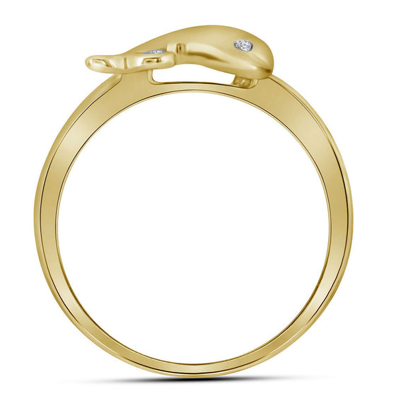 10k Yellow Gold Womens Round Diamond Slender Dolphin Animal Fish Ring 1/20 Cttw