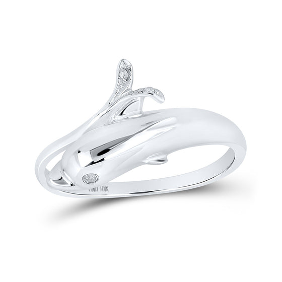 10k White Gold Womens Round Diamond Dolphin Wrap Ring .03 Cttw