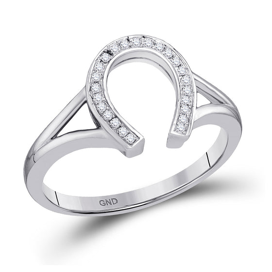 10k White Gold Womens Round Diamond Lucky Horseshoe Ring 1/20 Cttw