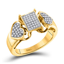  10k Yellow Gold Womens Round Diamond Heart Rectangle Cluster Ring 1/5 Cttw