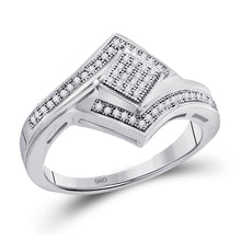  10k White Gold Womens Round Diamond Offset Square Cluster Ring 1/6 Cttw