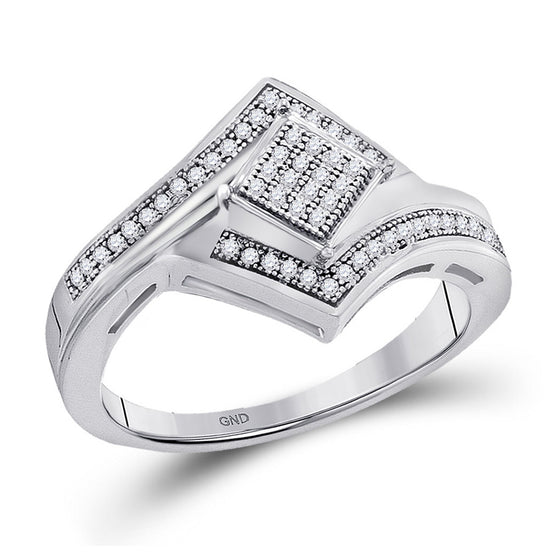 10k White Gold Womens Round Diamond Offset Square Cluster Ring 1/6 Cttw