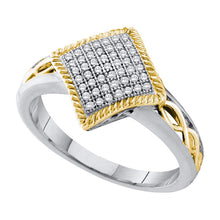  10k White Gold Womens Round Diamond Diagonal Square Milgrain Frame Cluster Ring 1/6 Cttw
