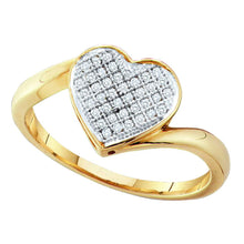  Yellow-Tone Sterling Silver Womens Round Diamond Heart Ring 1/10 Cttw
