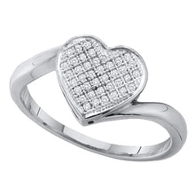  Sterling Silver Womens Round Diamond Heart Ring 1/10 Cttw