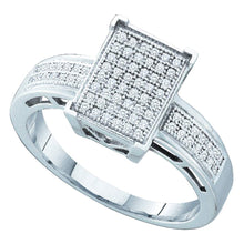  Sterling Silver Womens Round Diamond Rectangle Cluster Ring 1/5 Cttw
